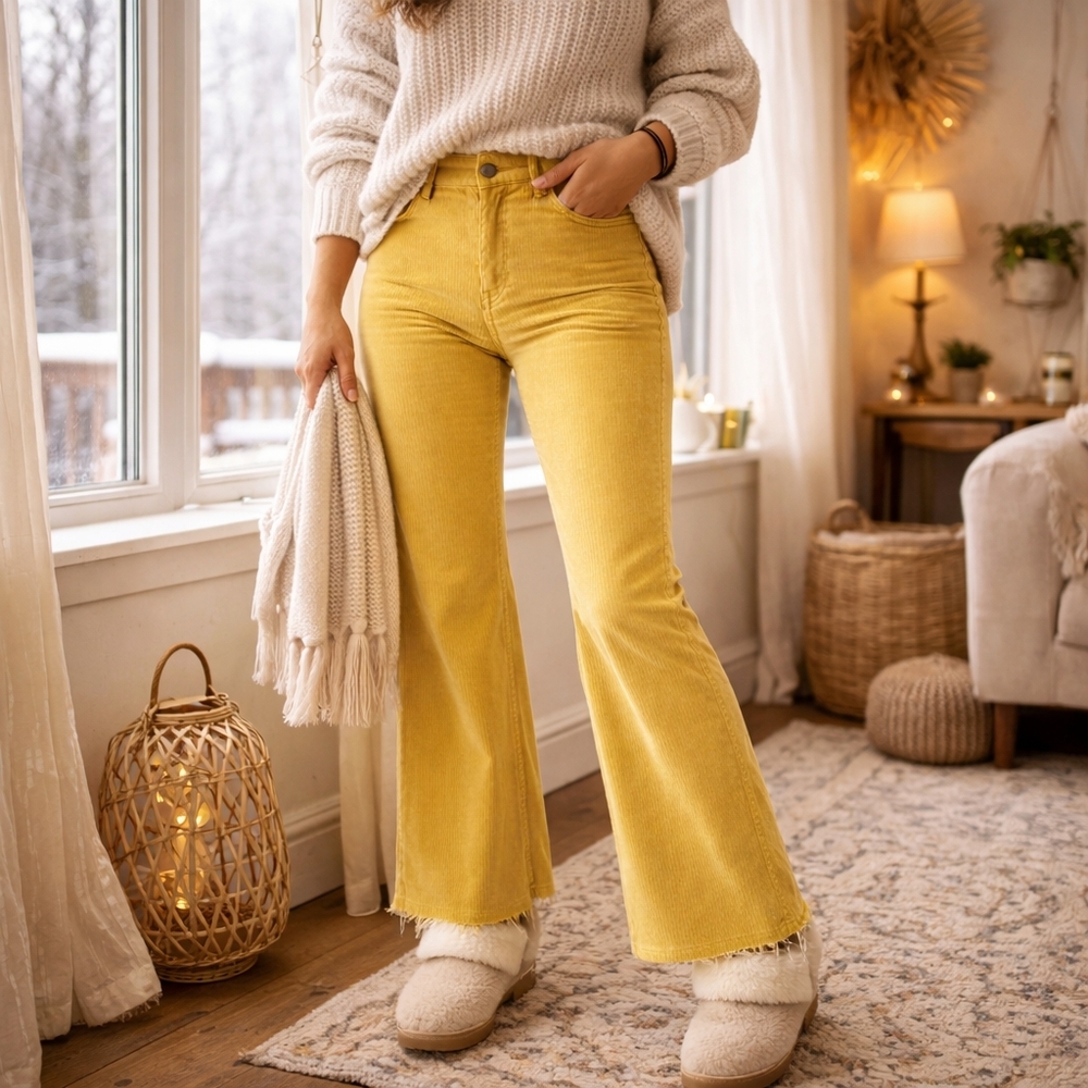 NWT Liverpool Hannah Crop Flare Jeans Mustard Yellow Mid Rise Stretch Denim